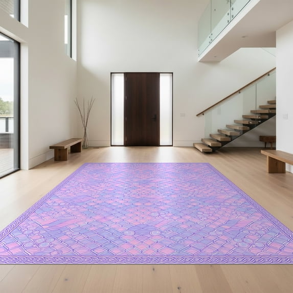 Design&I 5'x7' Ultra Soft Area Rug, Aesthetic Scale Stripe Cute Bubble Cluster Motif Purple Mermaid Refined None Fluffy Washable Non Shedding for Bedroom Living Room Home Office