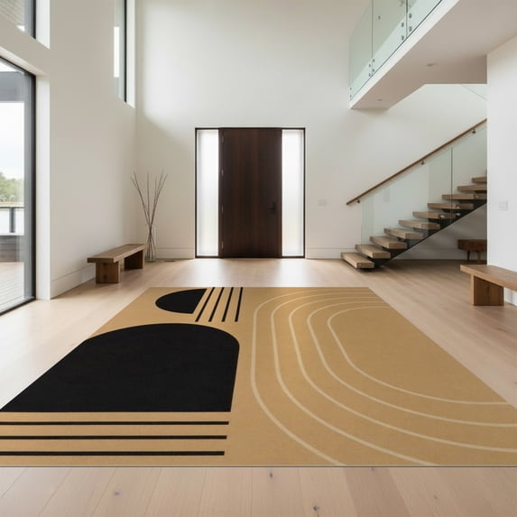Design&I 5'x7' Ultra Soft Area Rug, Beige Black Geometric Elegance with Bold Accents Contemporary Art Inspired Design, Fluffy Washable Non Shedding for Bedroom Living Room Home Office