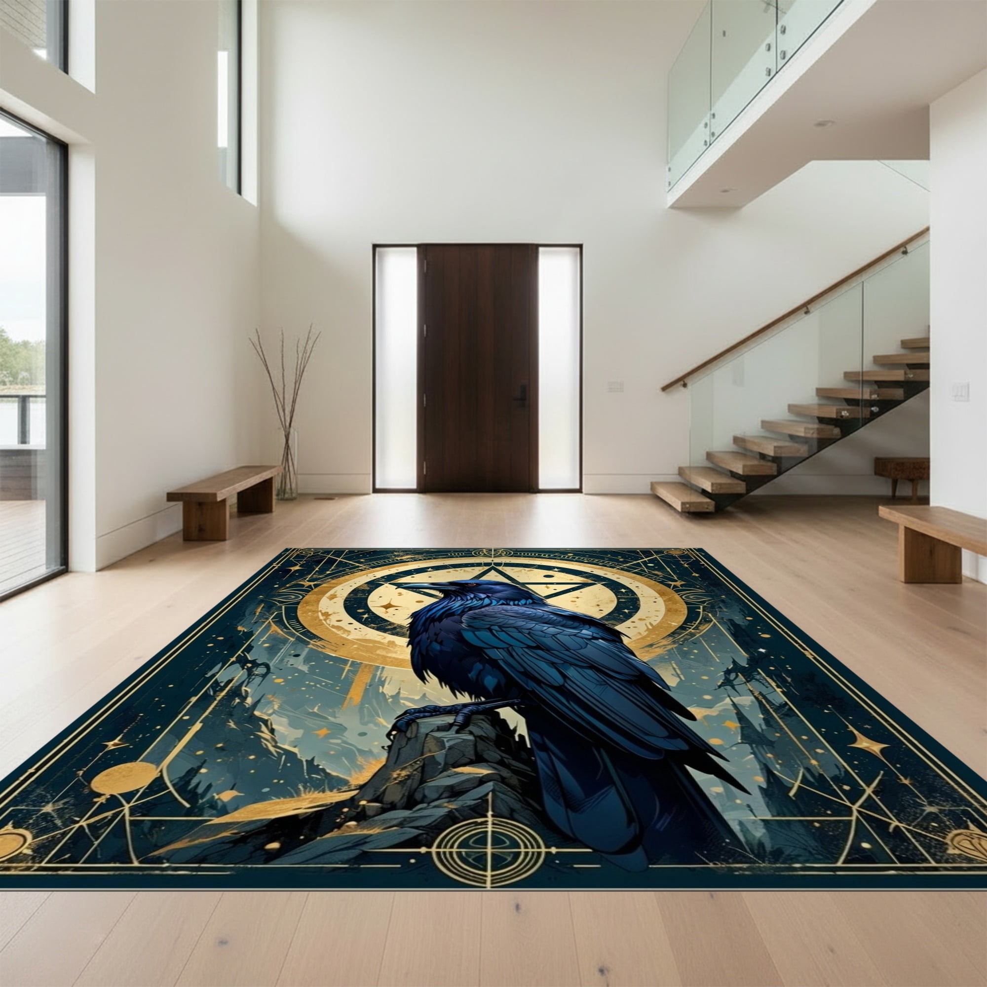 Rune Rug Design&I 5'x7' Ultra Soft Area Rug, Crow Rune Runes Witchy Pentagram ...