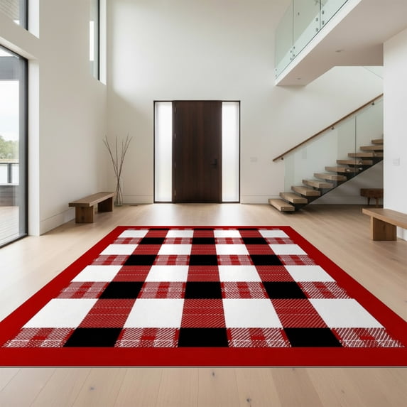 Design&I 5'x7' Ultra Soft Area Rug, Decorations Plaid Tartan Stripe Peppermint Border Door Gingham None Fluffy Washable Non Shedding for Bedroom Living Room Home Office