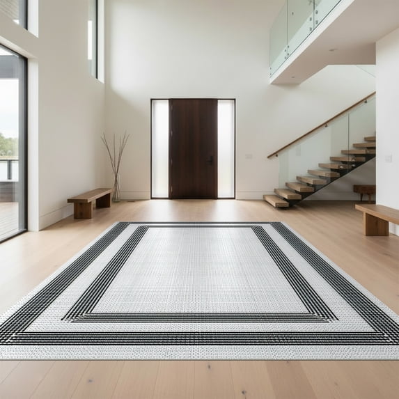 Design&I 5'x7' Ultra Soft Area Rug, Farmhouse Abstract Interlocking Lines Lattice Contemporary Moden None Fluffy Washable Non Shedding for Bedroom Living Room Home Office