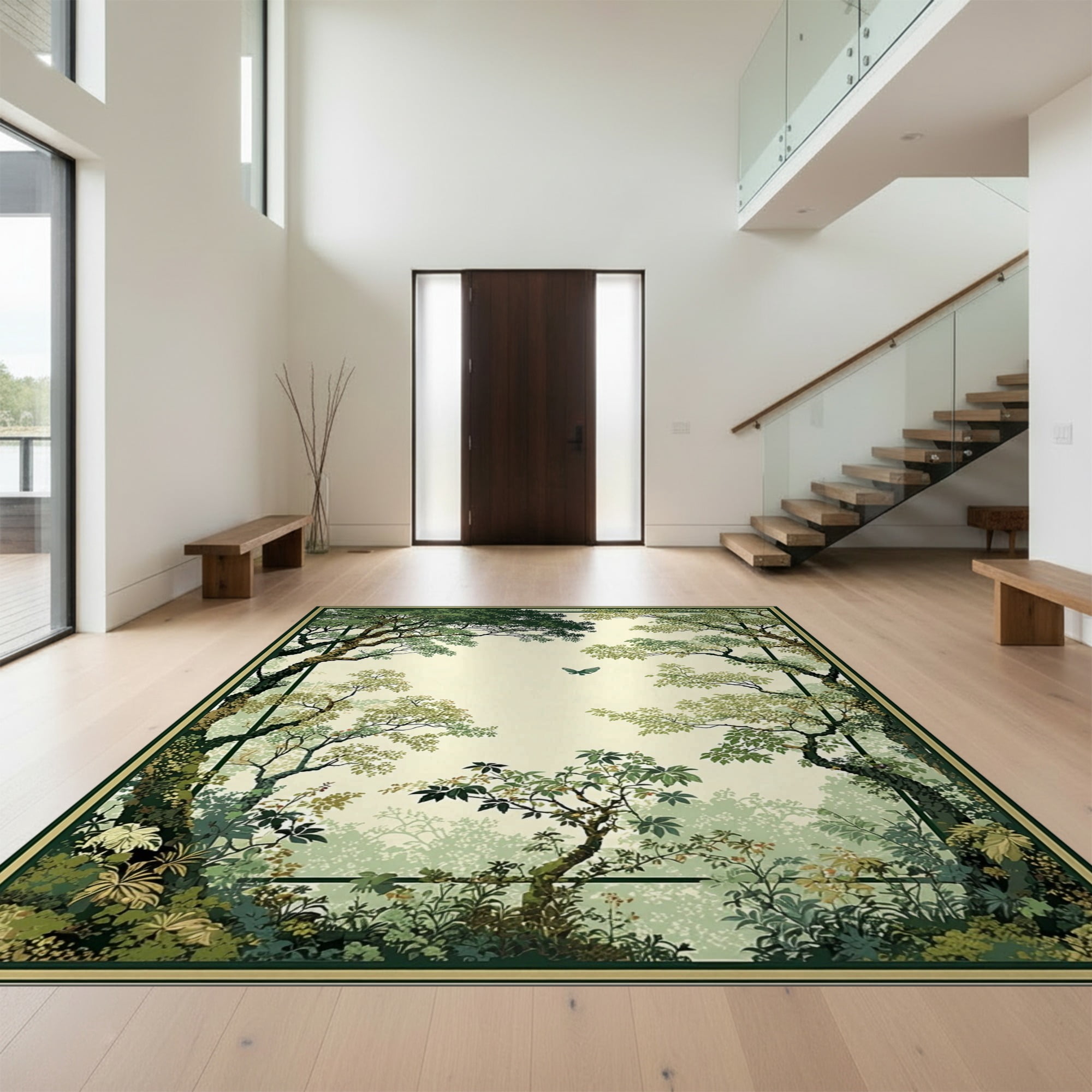 Foresty Rug Design&I 5'x7' Ultra Soft Area Rug, Forest Large Botanical Interlocking ...
