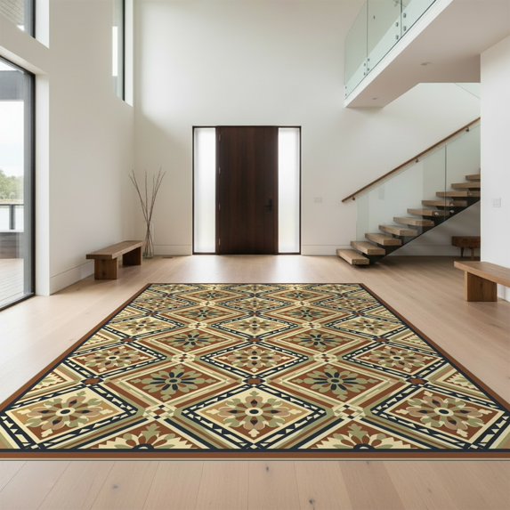 Design&I 5'x7' Ultra Soft Area Rug, Geometric Boho Mosaic Multi Panel Symmetrical Terraze Patterned None Fluffy Washable Non Shedding for Bedroom Living Room Home Office