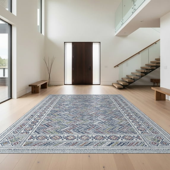 Design&I 5'x7' Ultra Soft Area Rug, Herringbone Geometric Lattice Stripe Medallions Interlocking Washed Flowing None Fluffy Washable Non Shedding for Bedroom Living Room Home Office