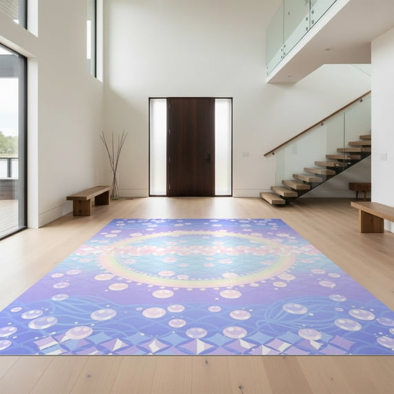 Design&I 5'x7' Ultra Soft Area Rug, Mermaid Kawaii Ombre Pearl Bubble Border Scale Cute Starfish Purple Flowing None Fluffy Washable Non Shedding for Bedroom Living Room Home Office