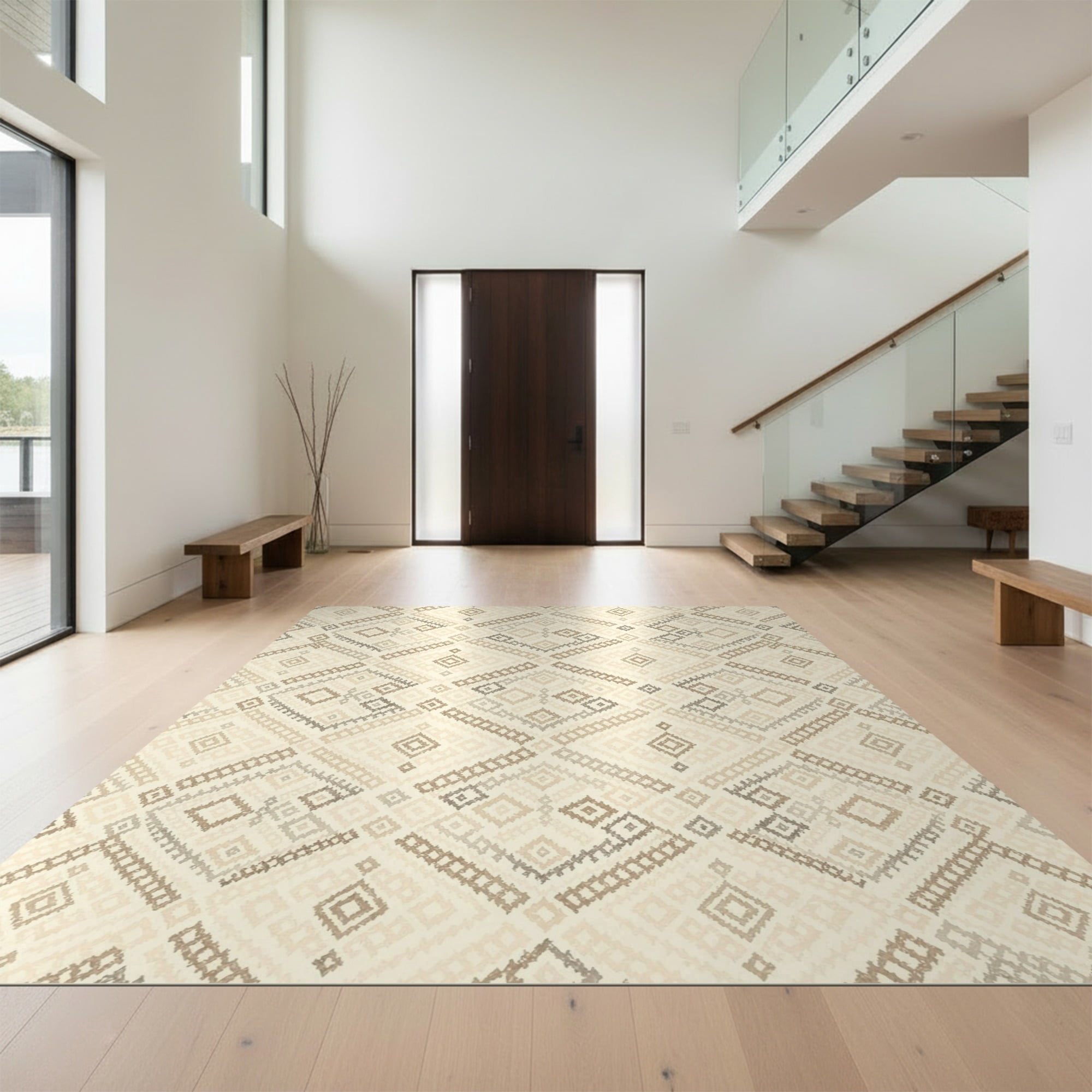 Neutral Fun Rug Design&I 5'x7' Ultra Soft Area Rug, Neutral Interlocking Boho Geometric ...