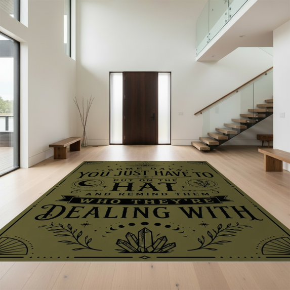 Design&I 5'x7' Ultra Soft Area Rug, Olive Green Mystical Typography Whimsical Eye and Moon Design Fluffy Washable Non Shedding for Bedroom Living Room Home Office