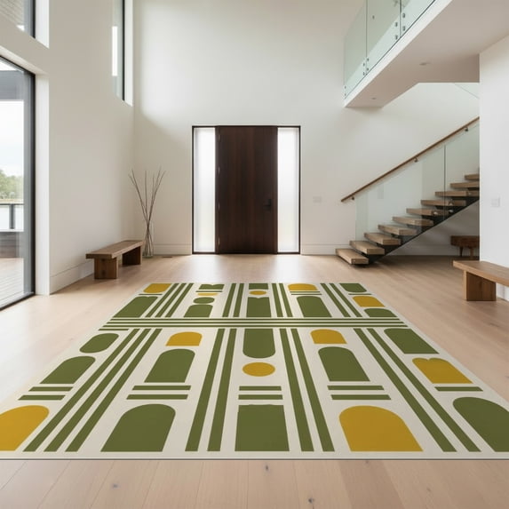 Design&I 5'x7' Ultra Soft Area Rug, Olive and Mustard Geometric Design Bold Abstract with Vertical Stripes Fluffy Washable Non Shedding for Bedroom Living Room Home Office