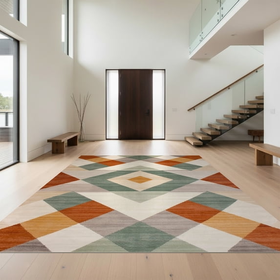 Design&I 5'x7' Ultra Soft Area Rug, Patchwork Abstract Geometric Contemporary Block Large Patterned None Fluffy Washable Non Shedding for Bedroom Living Room Home Office