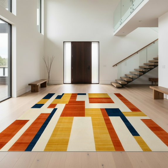 Design&I 5'x7' Ultra Soft Area Rug, Patchwork Abstract Geometric Contemporary Block Large Patterned None Fluffy Washable Non Shedding for Bedroom Living Room Home Office