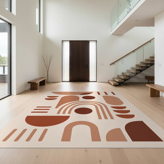 Design&I 5'x7' Ultra Soft Area Rug, Warm Earth Tones Geometric Design Abstract Shapes with Modern Aesthetic Fluffy Washable Non Shedding for Bedroom Living Room Home Office