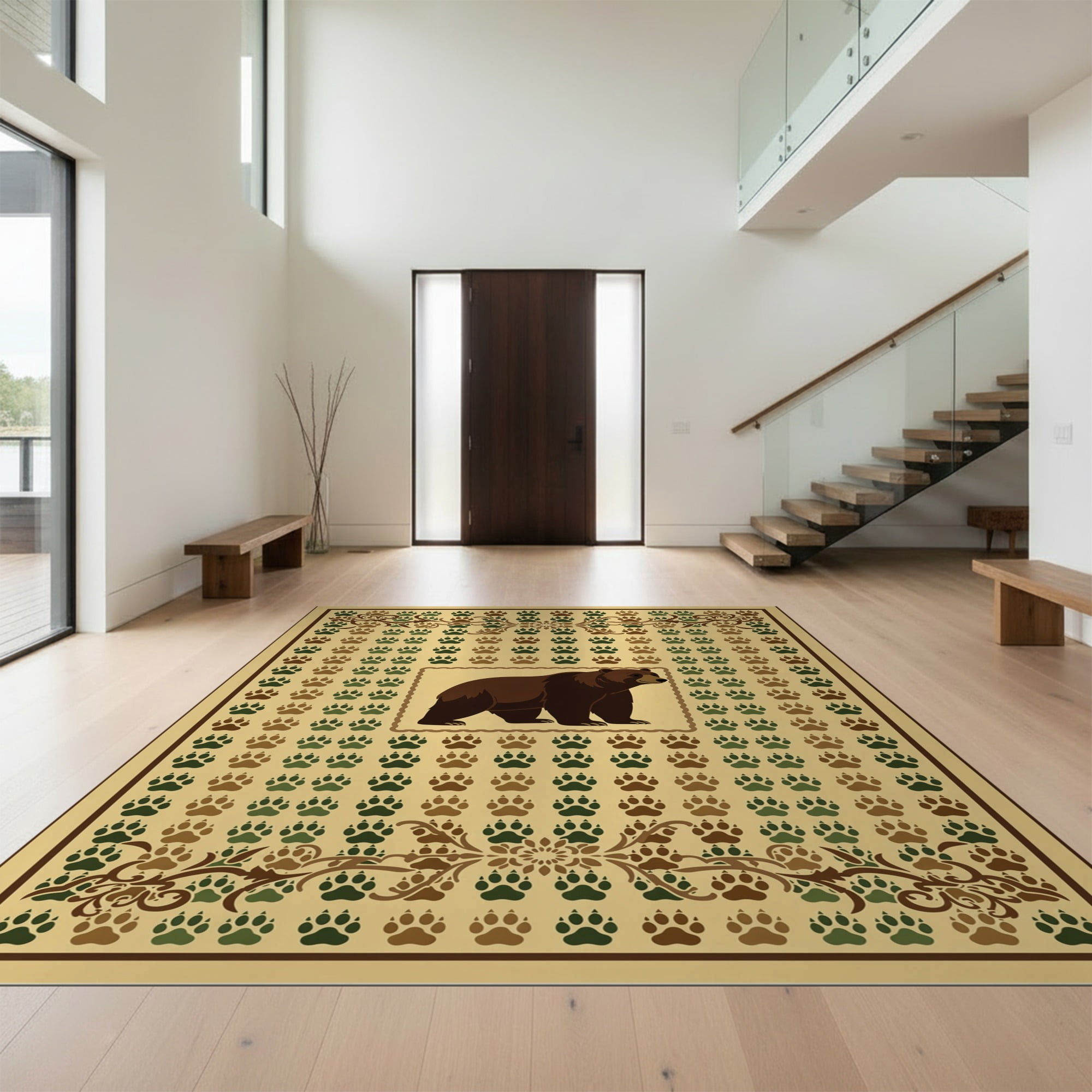 Rug Frameborder Design&I 5'x7' Ultra Soft Area Rug, Wildlife Cabin Motif Print ...