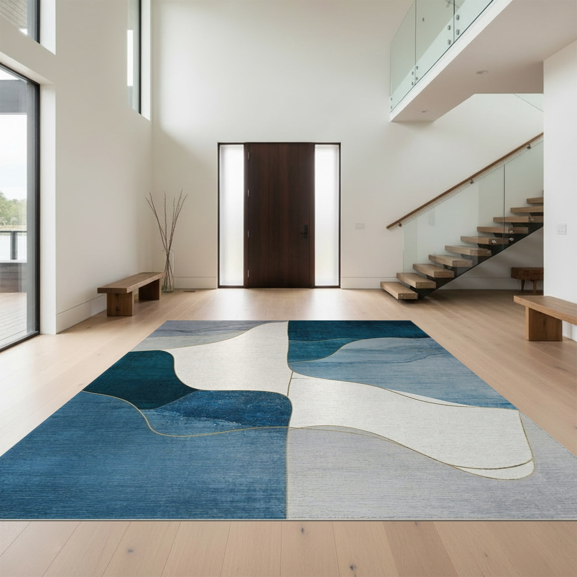 Design&I 5'x7' Washable Area Rug Slate Blue Grey Abstract Design ...