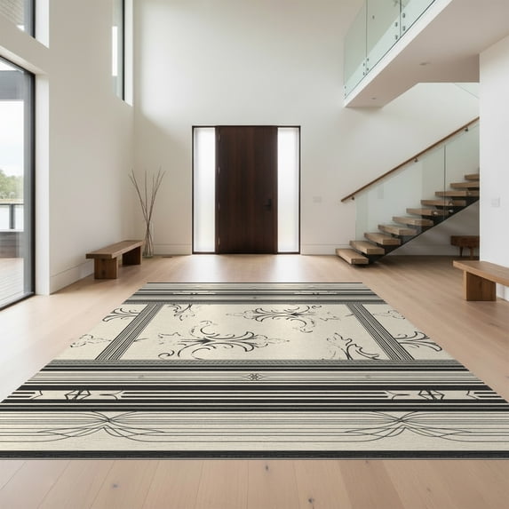 Design&I 5'x7' Washable Area Rug Sleek Flatweave Pet Friendly & Non-Slip Trash Word Decorative Featuring Faded Decorations Accessories for Small Living Room, Bedroom
