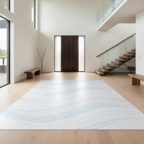 Design&I 5'x7' Washable Area Rug Snag-Free, Skid-Resistant Ocean Nautical Themed Gentle Curving Motifs Tones Asymmetric for Dining Room, Under Table, Home Office