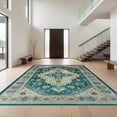 thumbnail image 1 of Design&I 5'x7' Washable Area Rug Teal Vintage Stepped Border Bathroom Accessories Turquoise for Small Living Room, Bedroom, Sleek Flatweave Pet Friendly & Non-Slip, 1 of 7