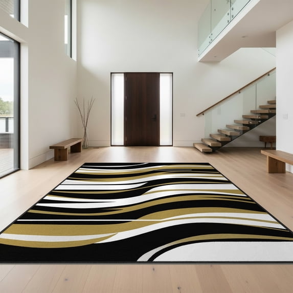 Design&I 6'x9' Ultra Soft Area Rug, Abstract Undulating Lines Modern Geometric Block Print Style None Fluffy Washable Non Shedding for Guest Room Bedroom Living Room
