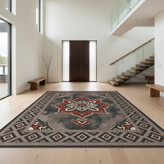 Design&I 6'x9' Ultra Soft Area Rug, Assorted Ornate Distressed Door Mongolian Checkered Nylon Boho None Fluffy Washable Non Shedding for Guest Room Bedroom Living Room