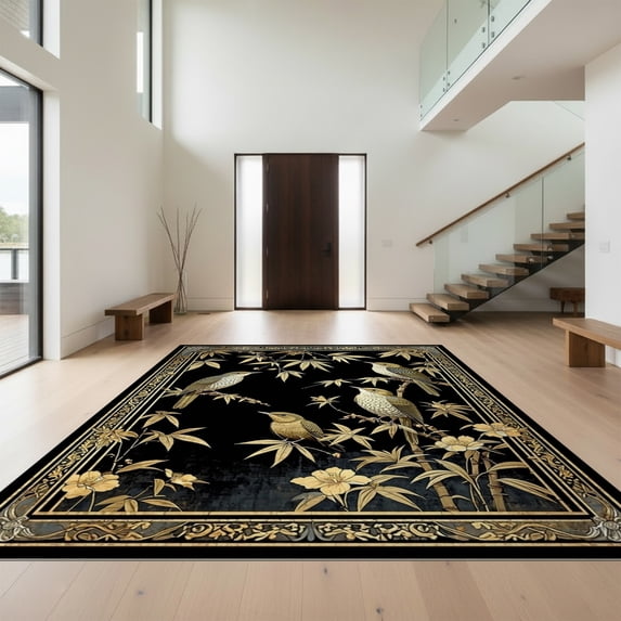Design&I 6'x9' Ultra Soft Area Rug, Bamboo Sofa Snake Bird Vintage Boho Gothic Scroll Border Damask None Fluffy Washable Non Shedding for Guest Room Bedroom Living Room