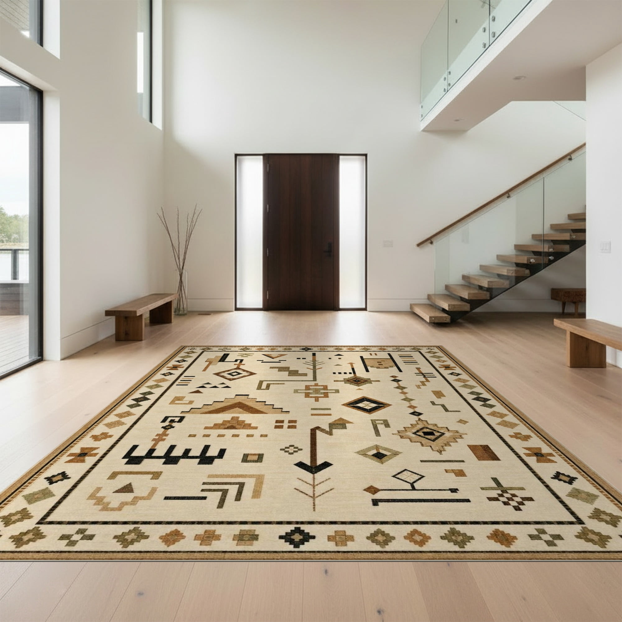 Beige Border Rug Design&I 6'x9' Ultra Soft Area Rug, Beige Geometric Motifs with ...