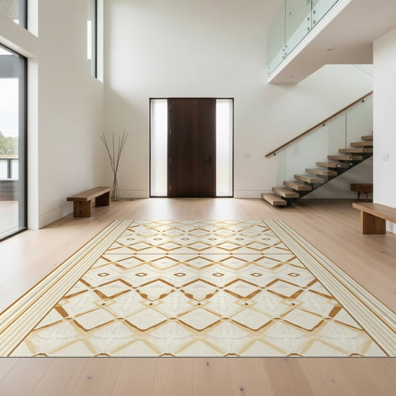 Design&I 6'x9' Ultra Soft Area Rug, Beige Neutral Geometric Interlocking Lattice Contemporary Tan None Fluffy Washable Non Shedding for Guest Room Bedroom Living Room