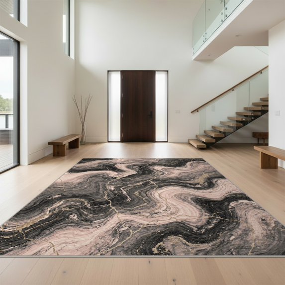 Design&I 6'x9' Ultra Soft Area Rug, Blush Abstract Swirl Flecked Veined Swirls Gilded Cracked Pink Flowing Dynamic None Fluffy Washable Non Shedding for Guest Room Bedroom Living Room