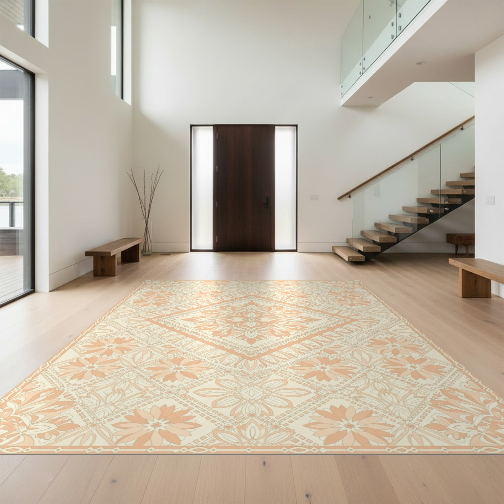 Border Rug Designs Design&I 6'x9' Ultra Soft Area Rug, Border Bordered Solid Gaura Scroll ...