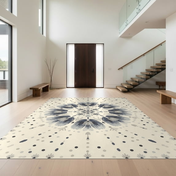 Design&I 6'x9' Ultra Soft Area Rug, Brushed Central Emblem Mediterranean Dot Motif Symmetrical Design None Fluffy Washable Non Shedding for Guest Room Bedroom Living Room