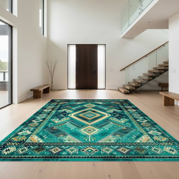 Teal Rug Design&I 6'x9' Ultra Soft Area Rug, Camper Teal Rosette Southwestern ...