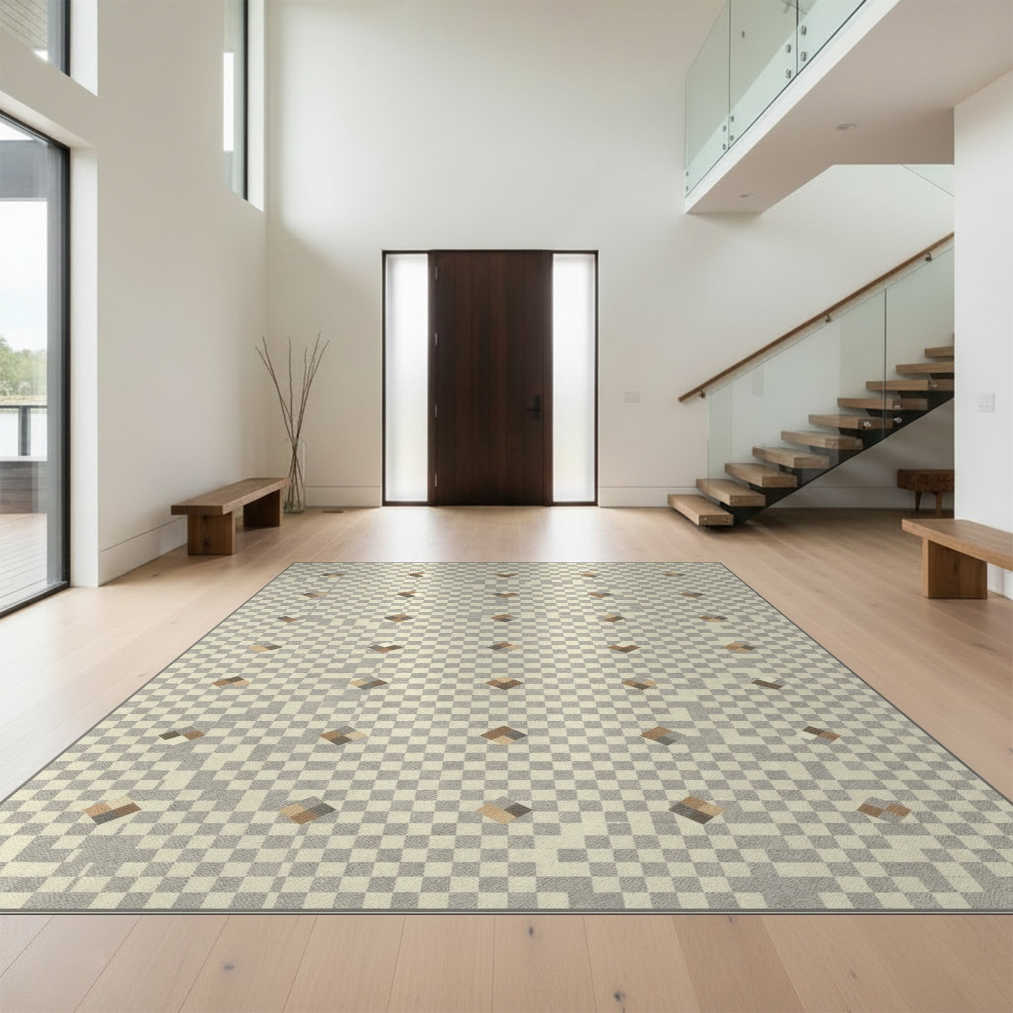 Block Pattern Area Rug Design&I 6'x9' Ultra Soft Area Rug, Checkered Block Patchwork ...