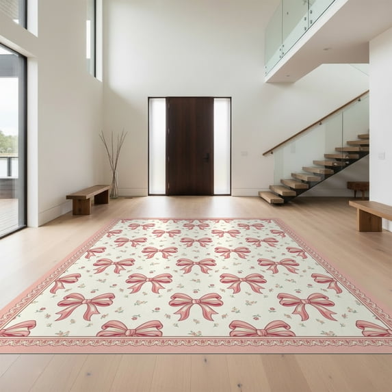 Design&I 6'x9' Ultra Soft Area Rug, Circle Seats Ribbon Circular Symmetrical Center Motif Pink None Fluffy Washable Non Shedding for Guest Room Bedroom Living Room