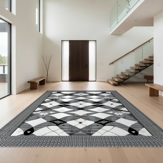 Design&I 6'x9' Ultra Soft Area Rug, Door Curved Boho Geometric Interlocking Decorative Front Urg None Fluffy Washable Non Shedding for Guest Room Bedroom Living Room