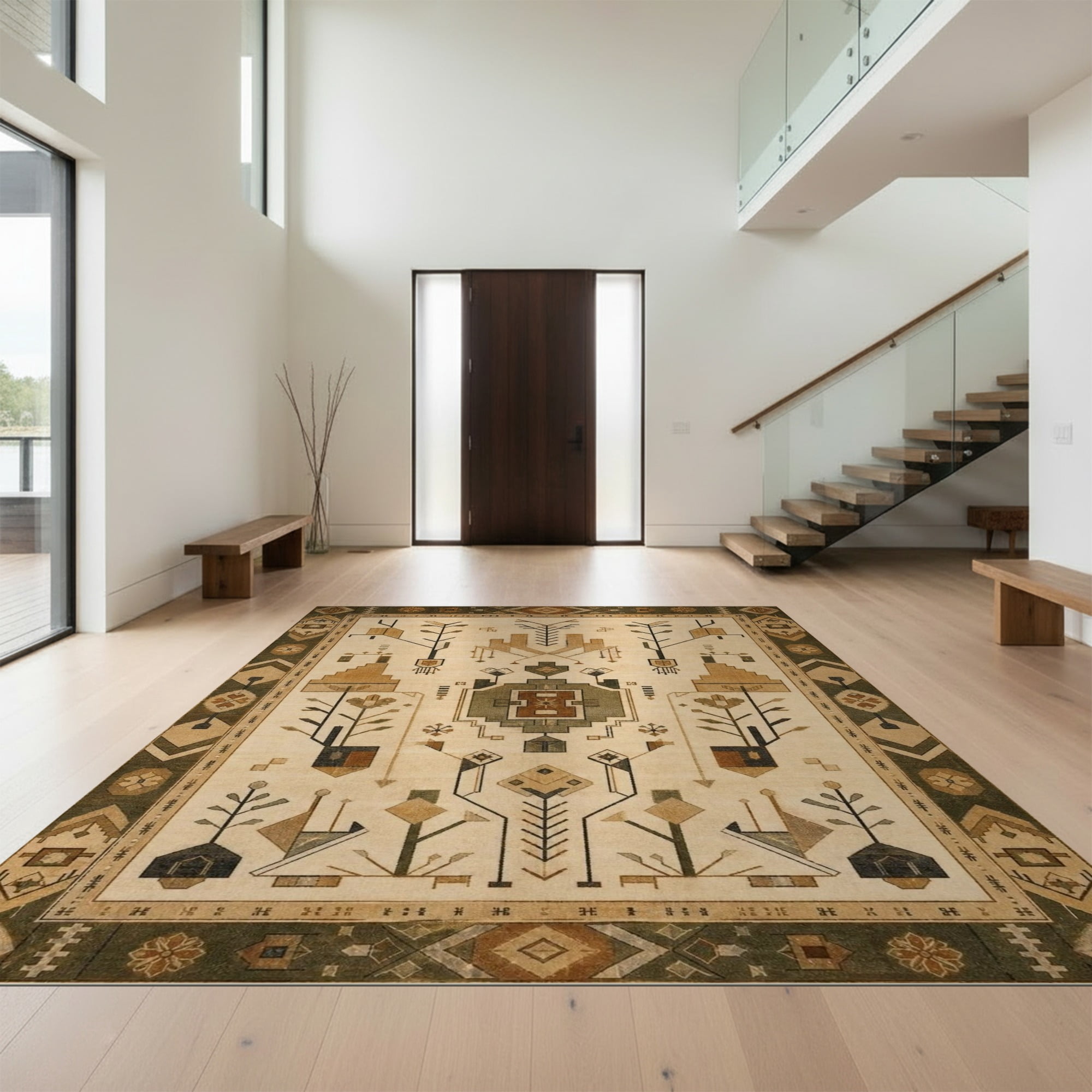 Geometric Border Rug Design Design&I 6'x9' Ultra Soft Area Rug, Earthy Tones Geometric Symmetry ...
