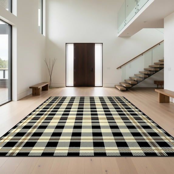 Design&I 6'x9' Ultra Soft Area Rug, Fall Checkered Doormat Plaid Tartan Frame Door Layering Squares None Fluffy Washable Non Shedding for Guest Room Bedroom Living Room