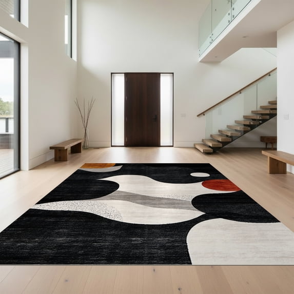 Design&I 6'x9' Ultra Soft Area Rug, Farmhouse Abstract Brushstroke Splash Contemporary Moden Tapetes None Fluffy Washable Non Shedding for Guest Room Bedroom Living Room