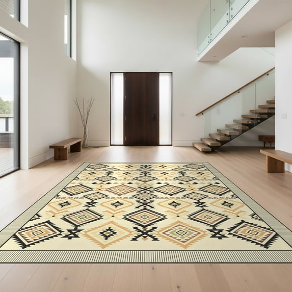 Design&I 6'x9' Ultra Soft Area Rug, Farmhouse Symmetrical Striped Border Tassel Contrasting Entryway None Fluffy Washable Non Shedding for Guest Room Bedroom Living Room