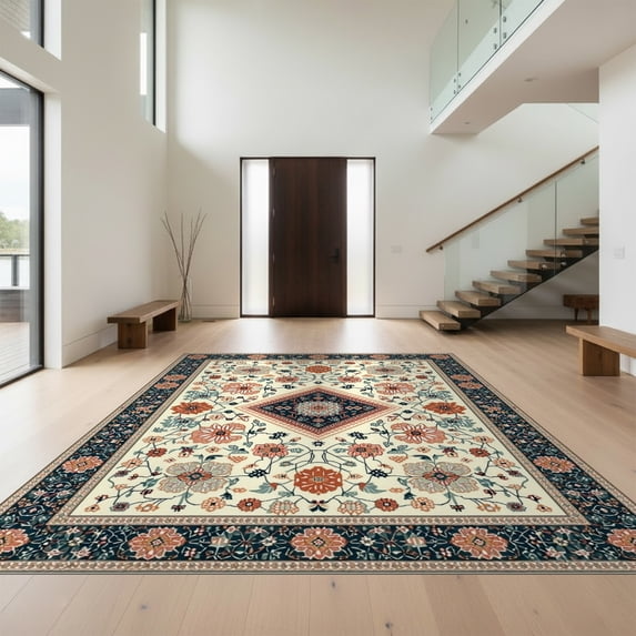 Design&I 6'x9' Ultra Soft Area Rug, Geometric Checkered Patchwork Abstract Center Patterned None Fluffy Washable Non Shedding for Guest Room Bedroom Living Room
