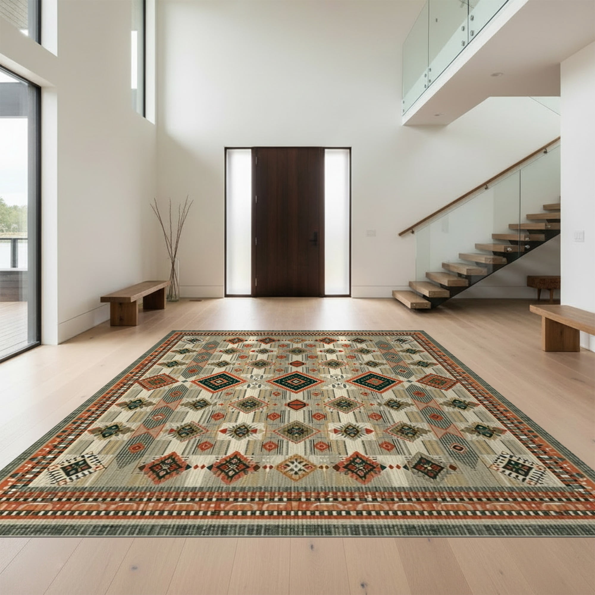 Design&I 6'x9' Ultra Soft Area Rug, Geometric Retro Patchwork Grid ...