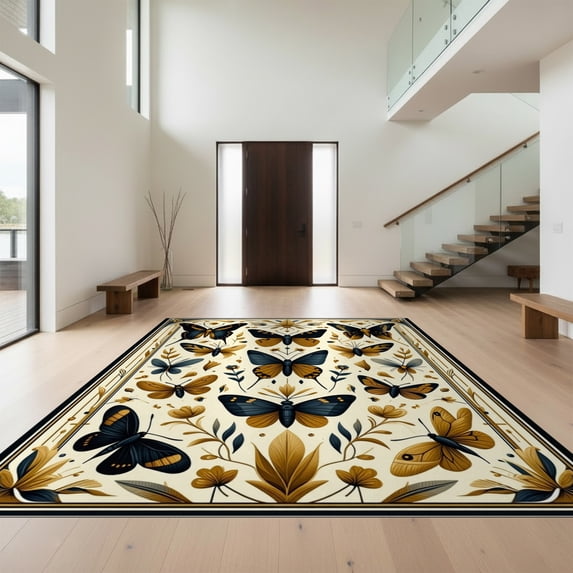 Geometric Border Rug Design Design&I 6'x9' Ultra Soft Area Rug, Geometric Vintage Butterfly Beetle ...