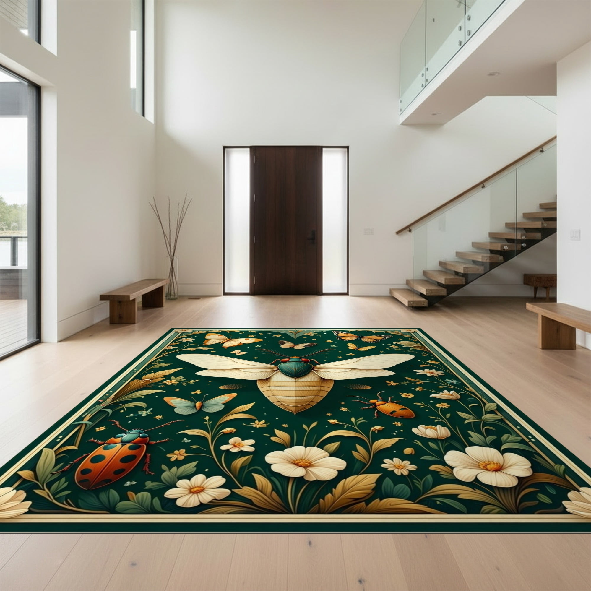 Insect Area Rug Design&I 6'x9' Ultra Soft Area Rug, Geometric Whimsical Bug Moth ...