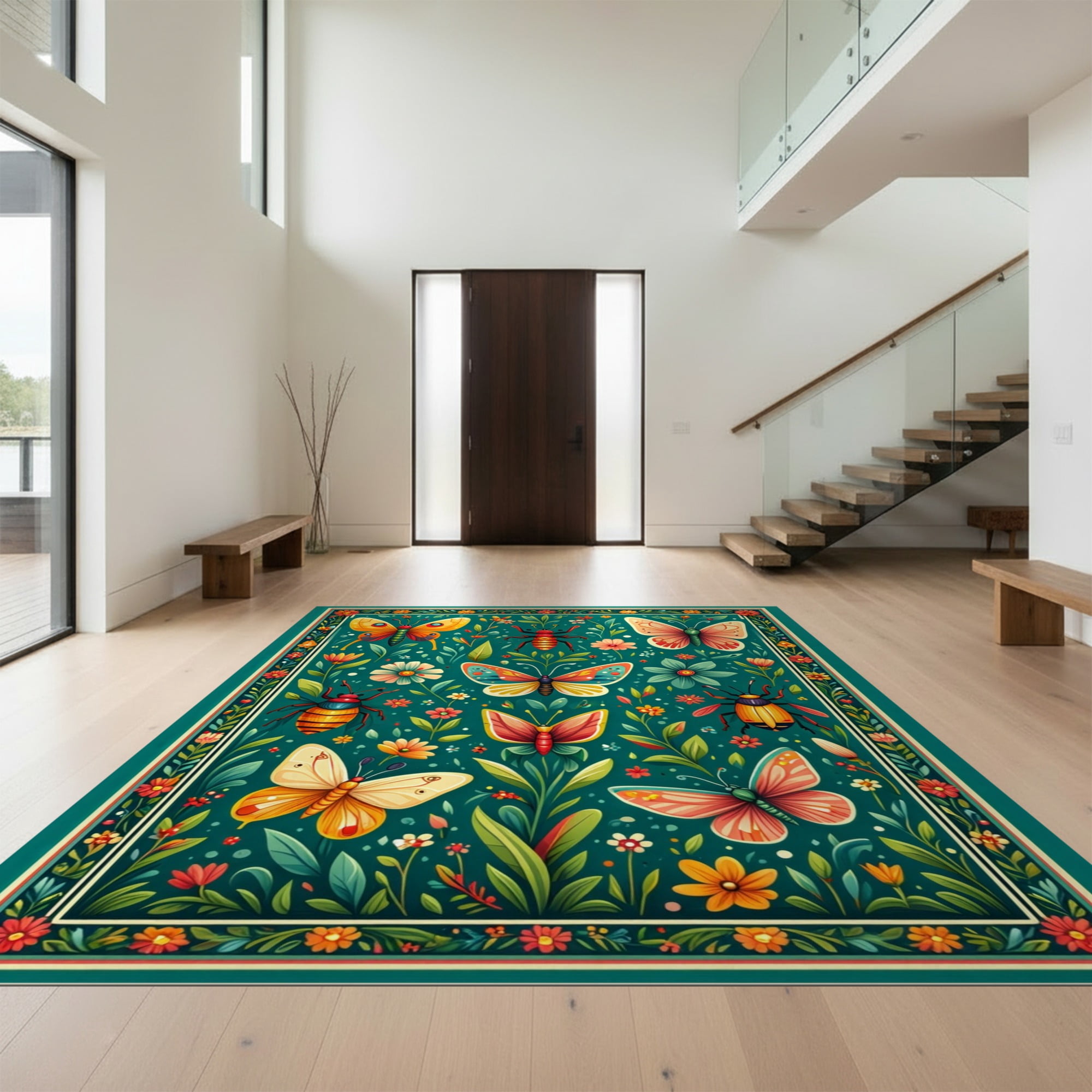 Insect Area Rug Design&I 6'x9' Ultra Soft Area Rug, Geometric Whimsical Butterfly Moth ...