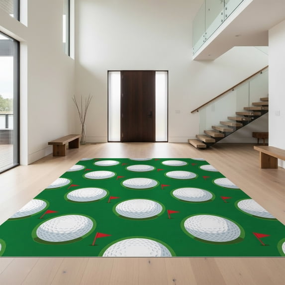 Design&I 6'x9' Ultra Soft Area Rug, Greens Pin Motif Dimpled Border Championship Crossed Golf Fairway Refined None Fluffy Washable Non Shedding for Guest Room Bedroom Living Room