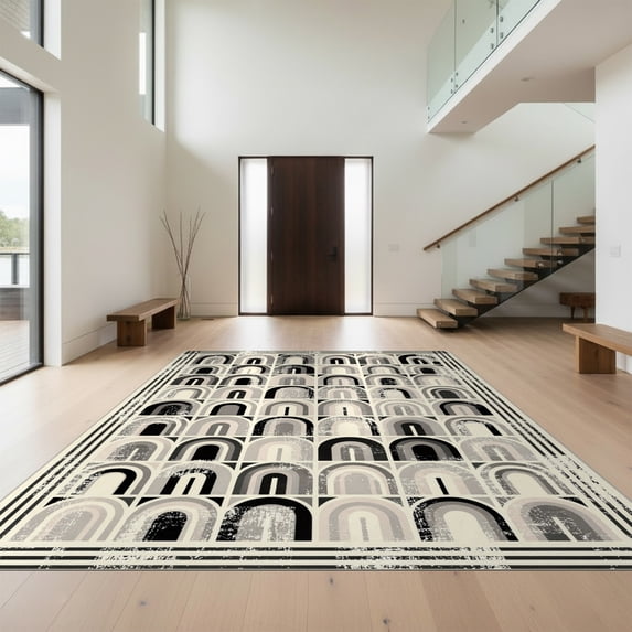 Geometric Border Rug Design Design&I 6'x9' Ultra Soft Area Rug, Large Grey Geometric Archway Motifs ...