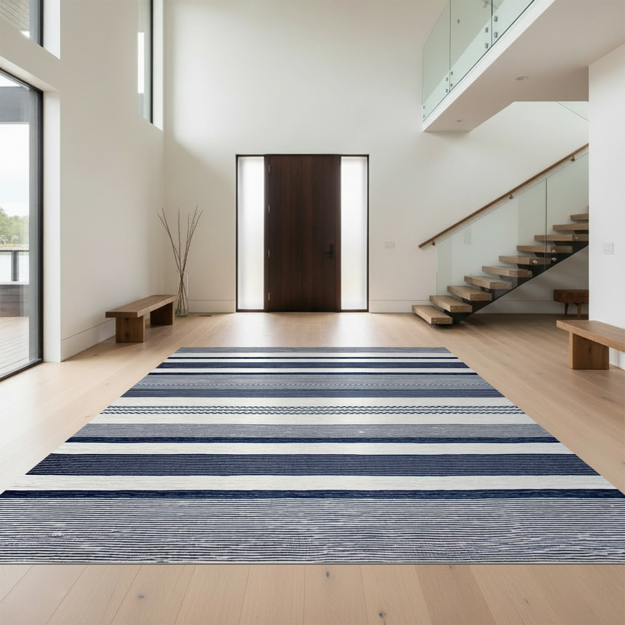 Layared Rugs Design&I 6'x9' Ultra Soft Area Rug, Navy Boho Striped Layered Bands ...