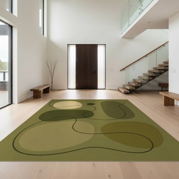 Design&I 6'x9' Ultra Soft Area Rug, Olive Green Abstract Contour Elegance Design Geometric Flow with Minimalist Modern Fluffy Washable Non Shedding for Guest Room Bedroom Living Room