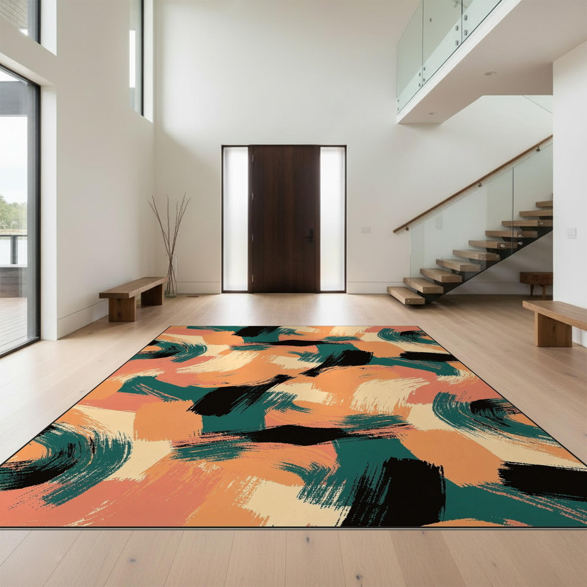 Block Pattern Area Rug Design&I 6'x9' Ultra Soft Area Rug, Orange Bold Funky Asymmetrical ...