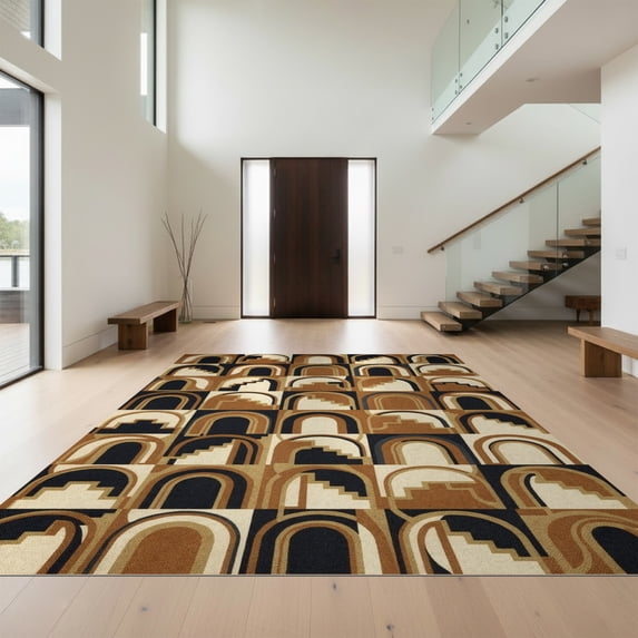 Design&I 6'x9' Ultra Soft Area Rug, Patchwork Contemporary Stepped Grid Interlocking Large Geometric None Fluffy Washable Non Shedding for Guest Room Bedroom Living Room