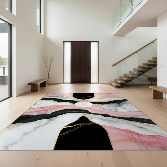 Design&I 6'x9' Ultra Soft Area Rug, Pink Blush Marble Abstract Design Geode Inspired with Veining Accents Fluffy Washable Non Shedding for Guest Room Bedroom Living Room