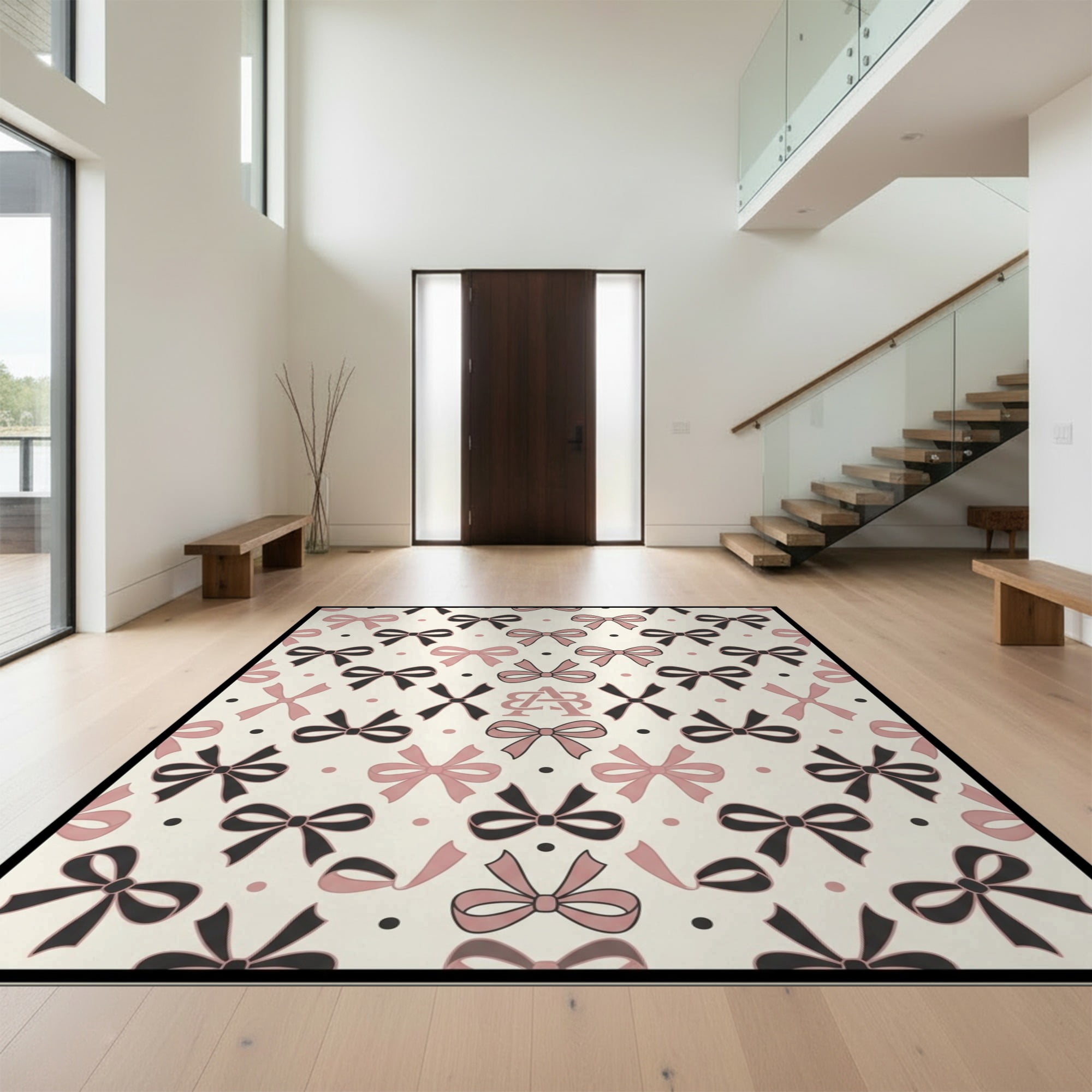 Design&I 6'x9' Ultra Soft Area Rug, Ribbon Pink Knot Polka Circle ...