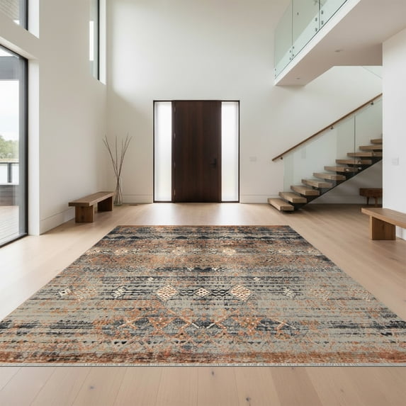 Design&I 6'x9' Ultra Soft Area Rug, Round Abstract Tapete Circle Southwestern Motif Redondo Para None Fluffy Washable Non Shedding for Guest Room Bedroom Living Room